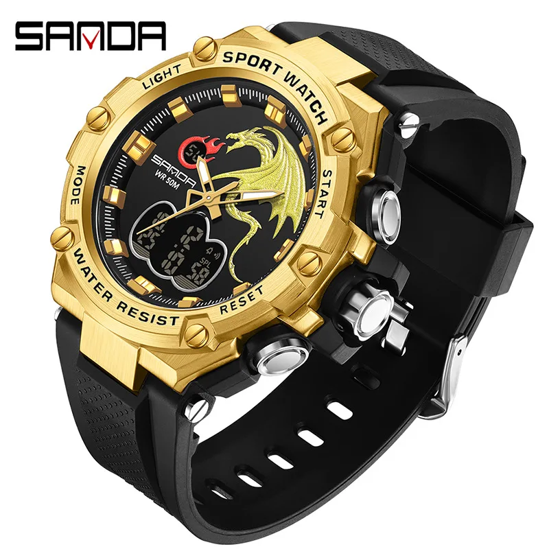 

SANDA 3171 Dual Display Dial Watches for Men Multi Functional Timing Luminous Sports Men's Watch Reloj De Hombre ساعات Reloj