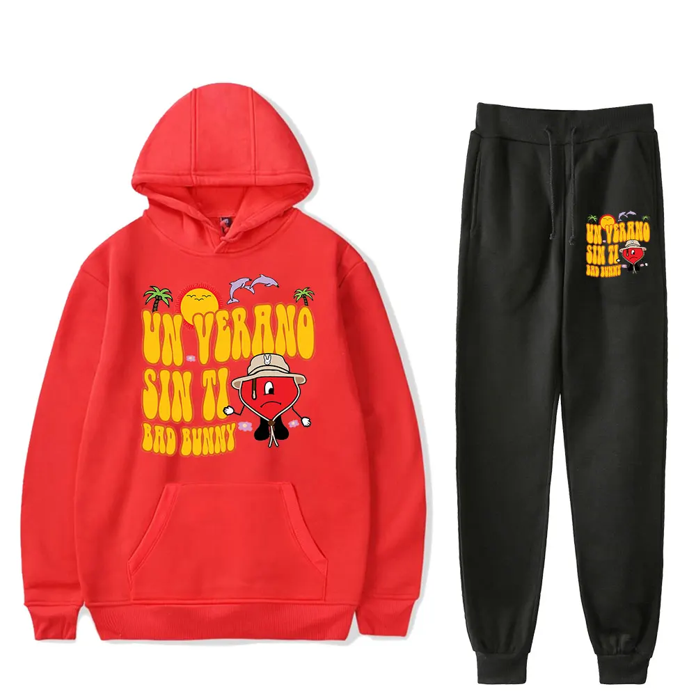 Cartoon Funny Bad Bunny Un Verano Sin Ti logo Rapper Print Sweatshirt Sweatpants Suit Hoodies+Trousers Suit 2 Piece Set Clothes - Image 5