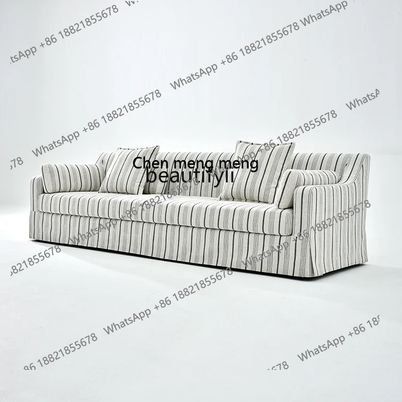 

Nordic Simple Striped Fabric Craft Sofa Home Living Room Light Luxury Modern Quiet Style Straight Row