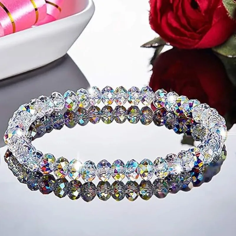 6MM New Artificial Austria Crystal Bracelet Fashion Shiny Stone Beads Elasticity Rope Strand Bracelets For Women Jewelry