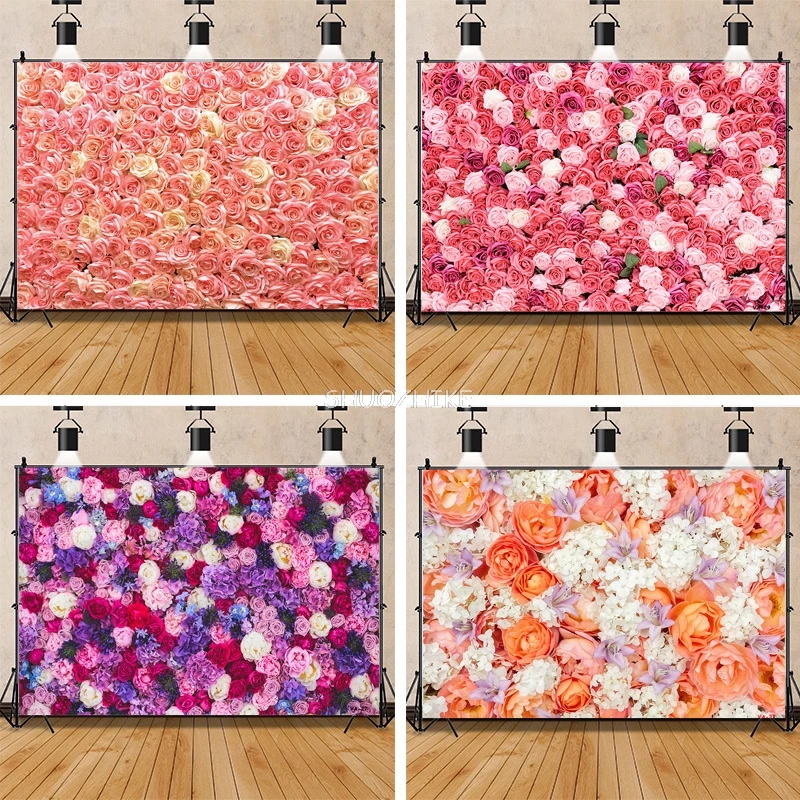 Rosebud Wedding Backgrounds Valentine's Day Photography Backdrops Props Heart Flower Wall Photographic Background AA-23