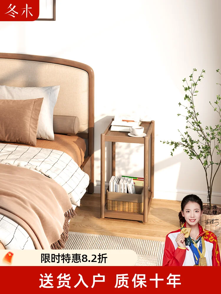 

Solid wood bedside table Modern simple small storage cabinet Bedroom household storage Bedside cabinet Movable rack