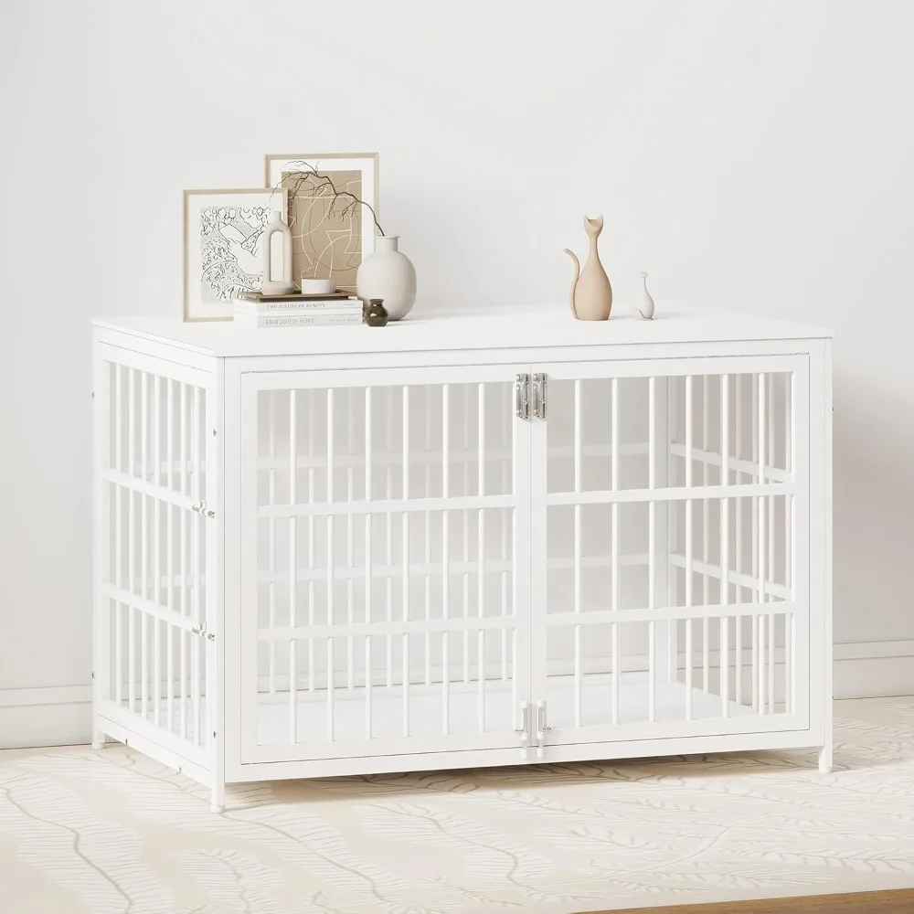 

Large 48 Inch Dog Crate Table, Sturdy Medium to Large Dog Kennel with Multiple Locks, Wooden Pet Enclosure, White