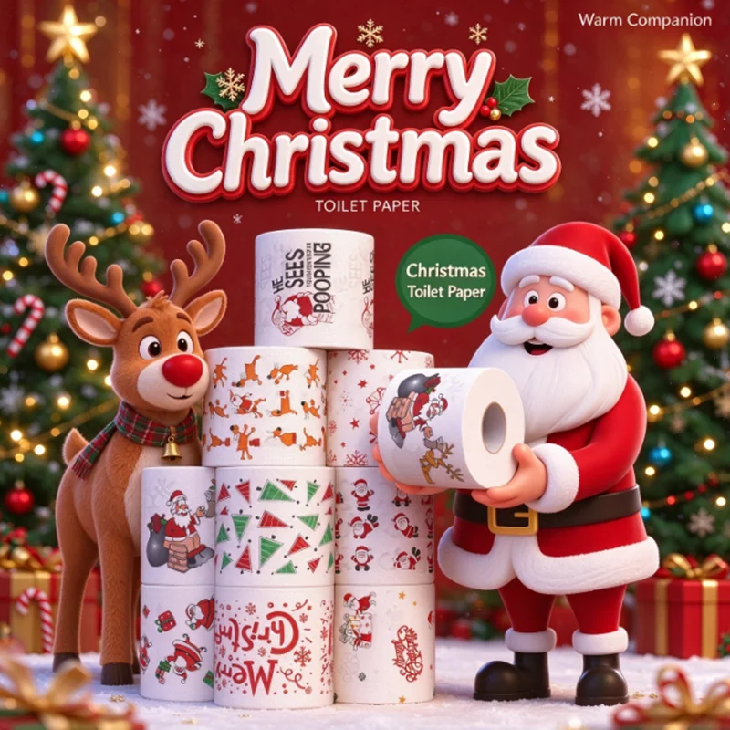 2-Layer, Weighing about 100g Each, Christmas Toilet Paper Rolls Santa Claus Holiday Toilet Paper. Funny Christmas Wrapping Paper.