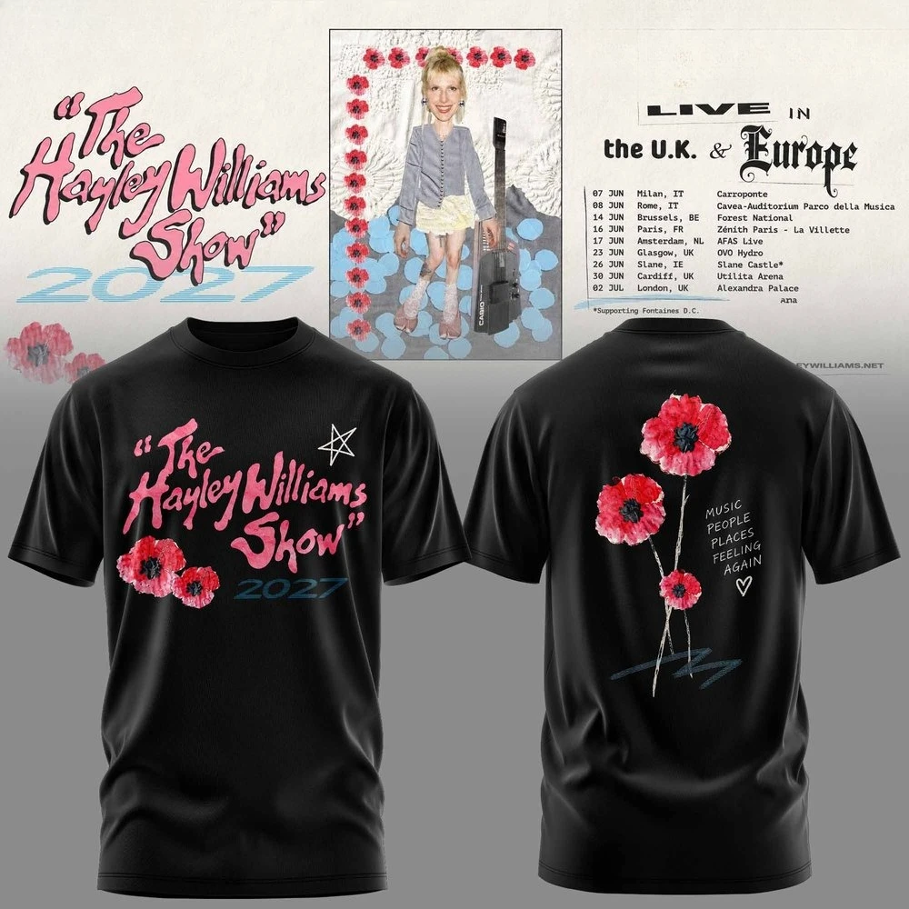 The Hayley Williams Show 2027 UK Europe Tour Double Sided T-shirt Hayley Williams Portrait Graphic Oversized Cotton Concert Tee