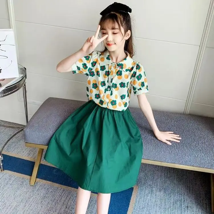 Fashion Girls Dresses Summer 2024 Teen Kids Short T shirt + Dress 2PCS Casual Dress for Girl Children Vestido 8 10 12 14 Year