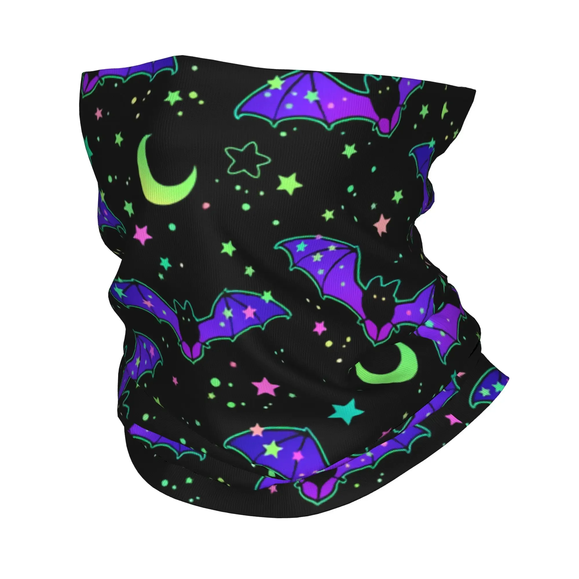 Nueva Bandana de Invierno con Diseño de Estrellas Negras, Murciélagos y Luna Luminosa de Neón, para Fiestas Nocturnas de Halloween, Calentador de Cuello, Pañuelo Facial y Diadema