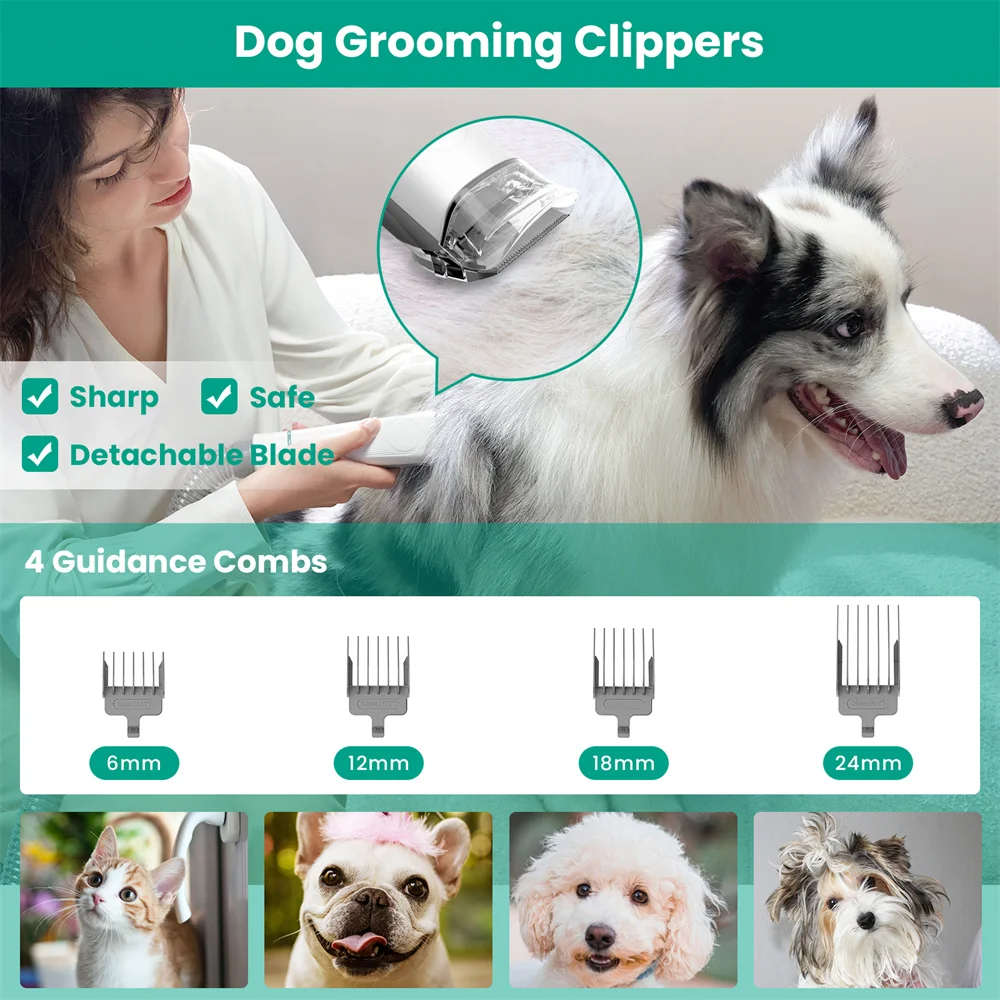 INSE P20 Pet Grooming Kit & vacuümzuiging 99% huisdierhaar, professionele tondeuse met 5 verzorgingsgereedschappen voor honden, katten en