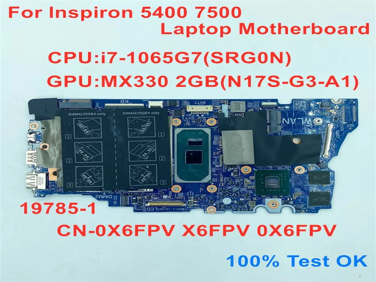 

0X6FPV X6FPV 19785-1 для Dell Inspiron 5400 7500, материнская плата для ноутбука M2, 330 2G, процессор 100%, полный тест