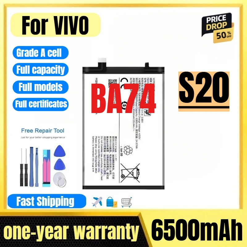 

BA74 for VIVO S20 Mobile Phone Battery 0 Cycle High Quality High Capacity Battery Replacement Bateria Grade A Cell with Tools