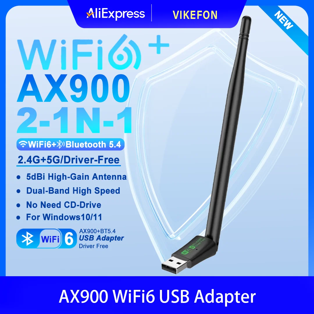 

AX900 WiFi6 USB Adapter Bluetooth 5.4 Dual Band 2.4G&5GHz 2 in 1 Dongle Wireless Network Wlan Receiver For Win10/11 Driver Free