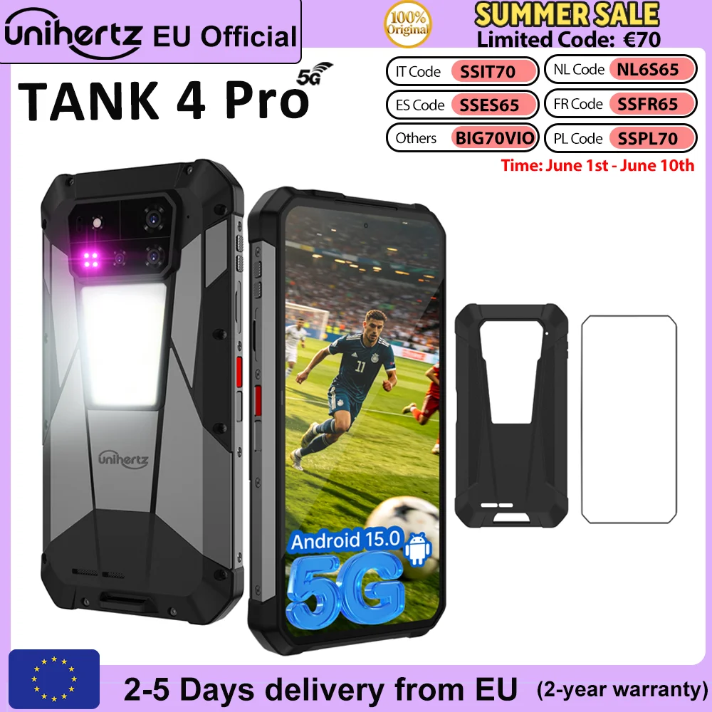 Unihertz 8849 Tank 4 Pro projecteur robuste Smartphone 36G + 1 to 5G Al Dimensity 8300 3K 6.73 "AMOLED Android 14 11600 mAh batterie