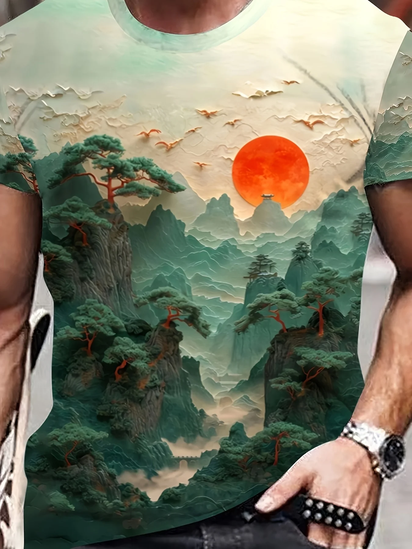 

«Футболка 3D Mountain Landscape: Immersive Nature Design на весну/лето — художественное приключение с культурными вибрами — идеально подходит для