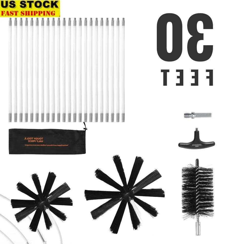 

Комплект щеток для чистки вентиляционных каналов емкостью 30 футов с 3 гибкими насадками для чистки домашних труб и противопожарная защита