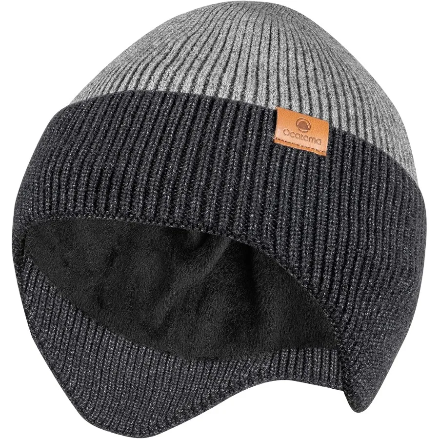 

Ocatoma Winter Beanie with Earflap for Men Women Warm Knit Soft Hat Outdoor Beanie Unisex Gifts for Men Women