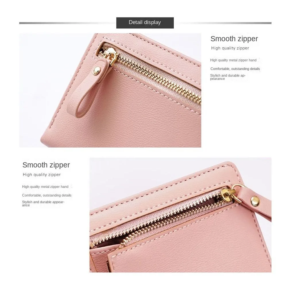 Cartera corta de estilo fino para mujer, monedero de cuero suave de Color sólido, tarjeteros con cremallera, novedad