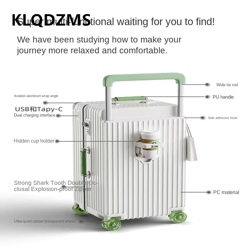 Klqdzms-多機能トロリーケース、軽量荷物、トラベルスーツケース、USB充電、20 "22" 24 "26" 28 "30"