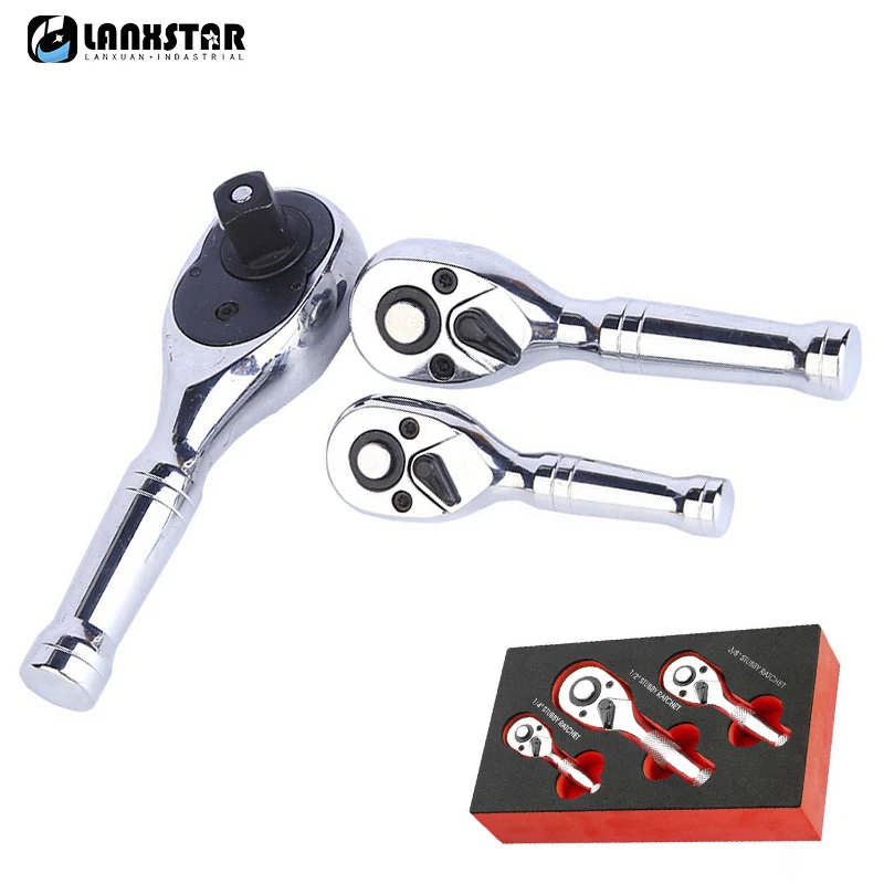 1/4 3/8 1/2 Inch Drive Stubby Ratchet Set 2-3Pc Mini Ratchet Quick-Release Square Head Spanner 72-Tooth Two-way