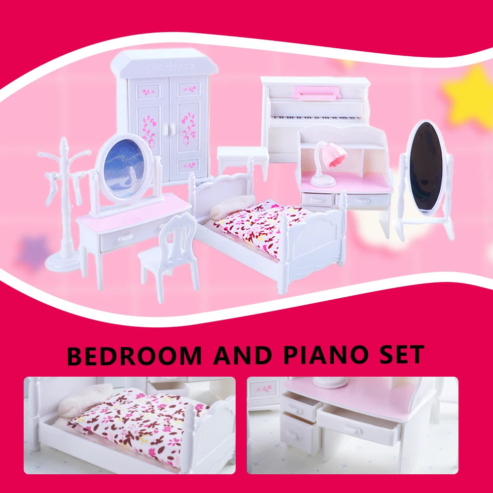 SENGTONGLE-T01 Schlafzimmer-Set, Puppenhaus, Miniaturmöbel, Rollenspiel, Puppenhaus-Zubehör für Jungen und Mädchen, Geschenke