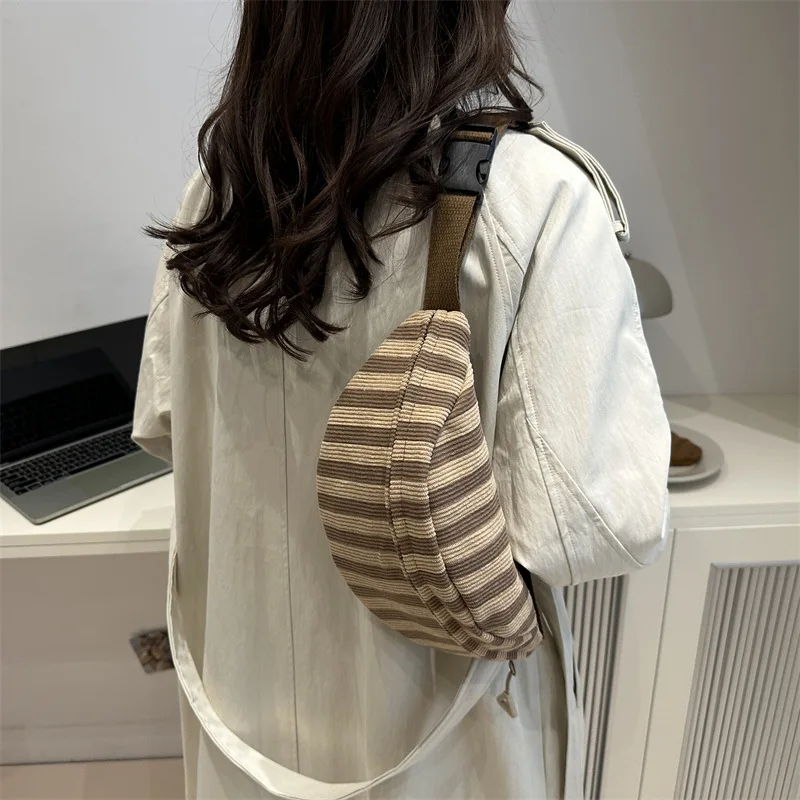 Foreign Style New Fanny Pack Popular Casual Simple Personality Contrasting Colors Striped Single Shoulder Women's Breast Bag