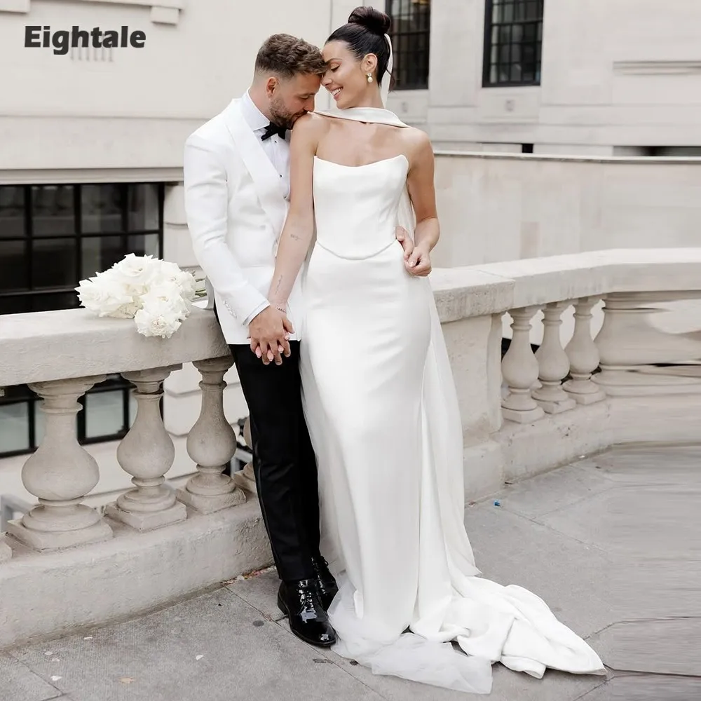 Eightale árabe vestidos de casamento personalizado colher branco marfim sem costas sereia muçulmano vestido de noiva robe de mariée
