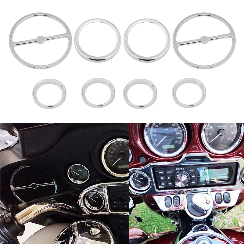 Motorcycle Chrome Speedometer Bezels Stereo Accent Trim Ring For Harley Touring Electra Road Street Glide Road King 1996-2013