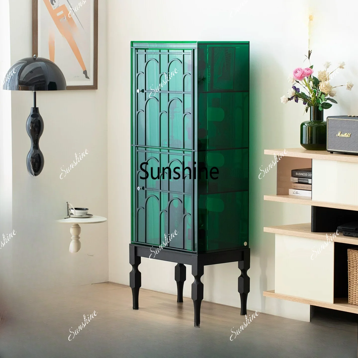 Medieval light luxury dining side cabinet against the wall Modern simple living room wine cabinet