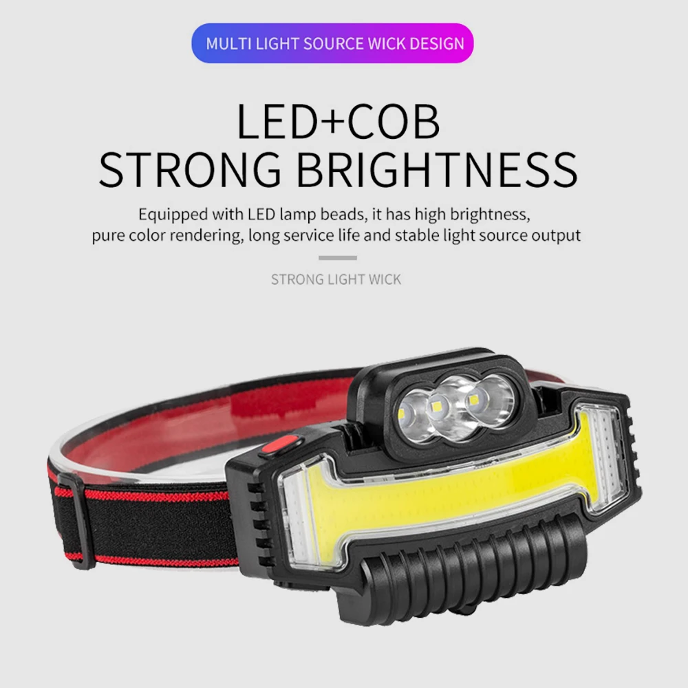 BORUiT Type-C Rechargeable LED Headlamp Super Bright Red and Blue Lights Headlight Waterproof Camping Hiking Portable Lantern