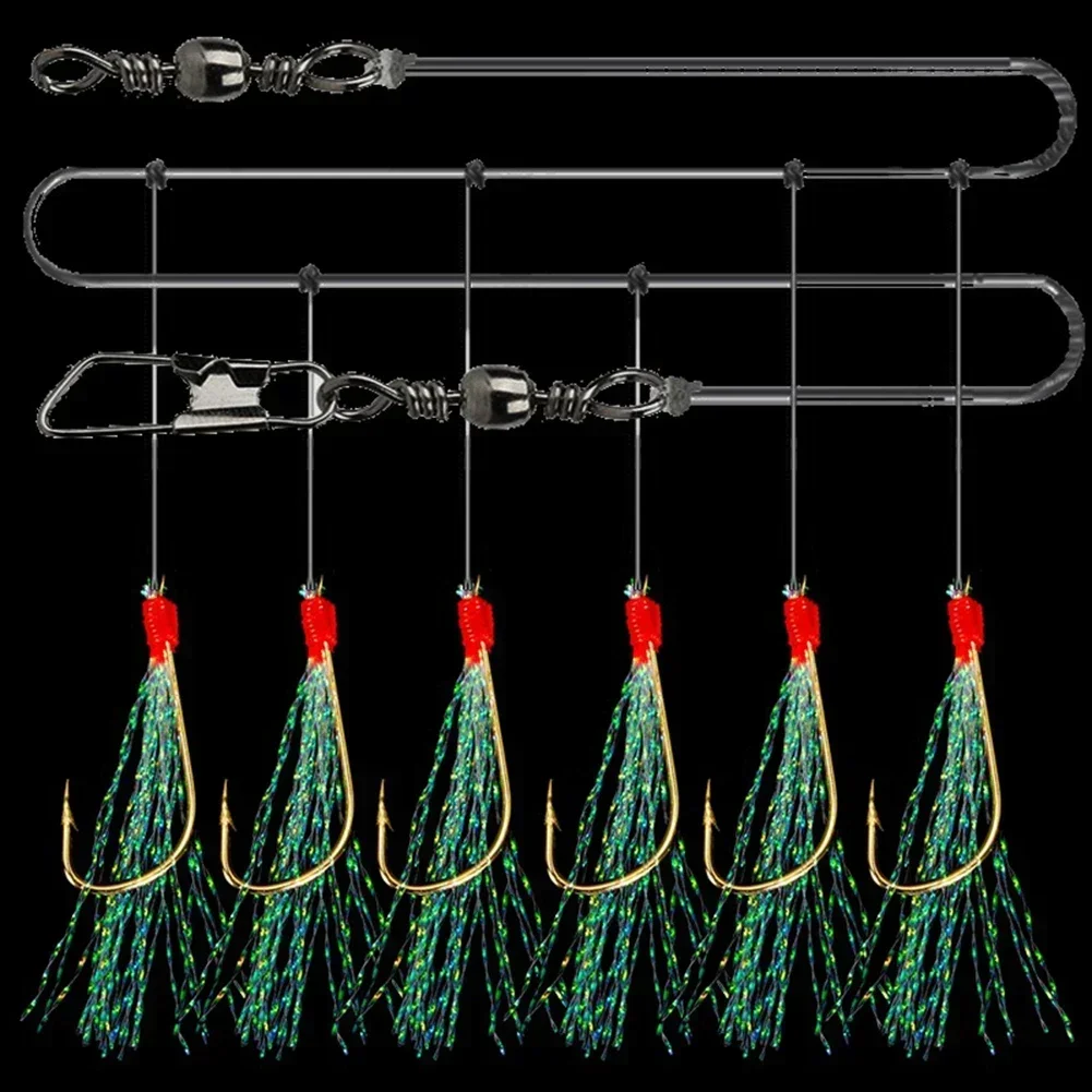 6pcs Daylight Rigs Mackeral Sea Fishing Rigs Lure Snapper Rigs Flasher Rig Stainless Steel With Fishing Line Fishing Tackle