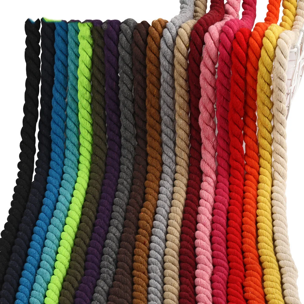 26yards 100% Colorful Cotton Cords Rope Coarse Cotton Rope 10mm 3 Shares Twisted Rope for Bag Home Decor DIY Textile Accessories