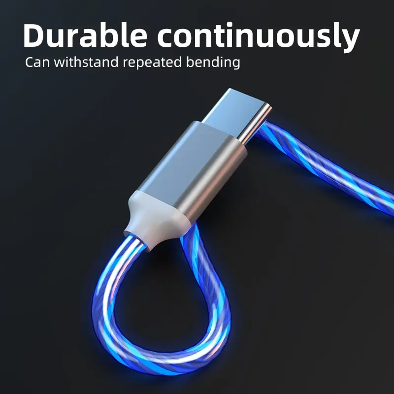 3 in 1 Glowing LED Light 3A Fast Charging Micro USB Type C Cable For iPhone Samsung Xiaomi Redmi Phone Charger USB Cable