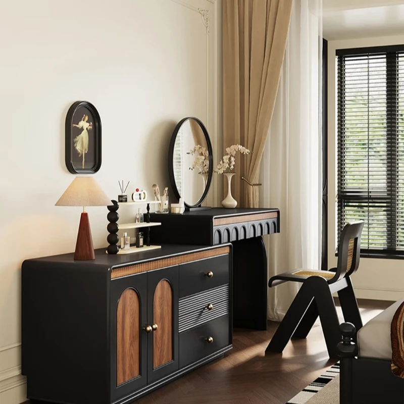 

Retro style dresser, chest cabinet integrated bedroom retractable corner makeup table, painted high-end bedside