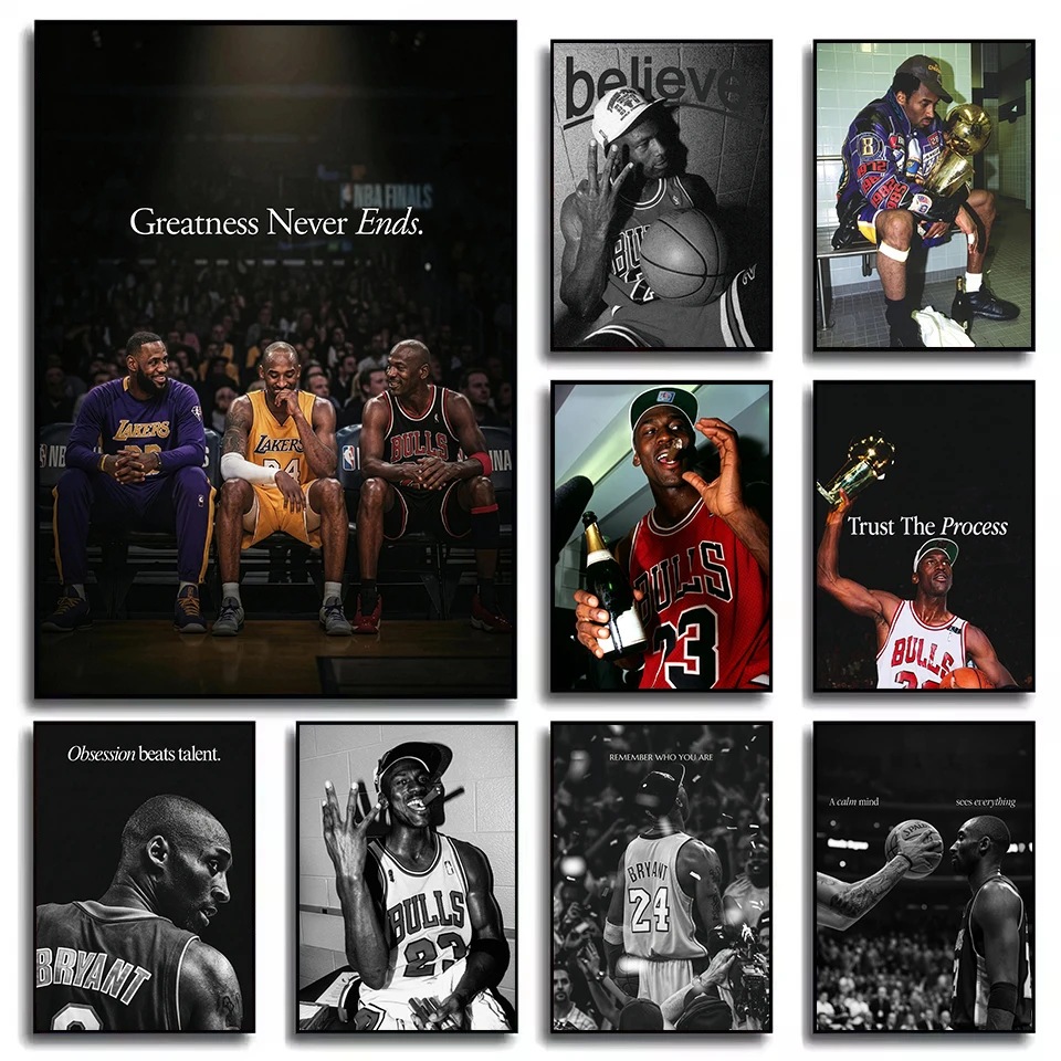 Berühmter Basketball-Star Ikonische Sportfotografie Motivierende Zitate Poster Leinwanddruck Wandkunst Bilder Heimdekoration