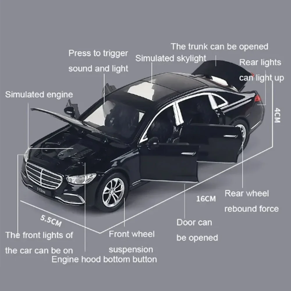체중계 벤츠 S400L 합금 다이캐스트 자동차 모델 장난감, 6 개 문 열림, 사운드 라이트 풀백 미니어처 장난감, 소년 컬렉션 선물, 1:32