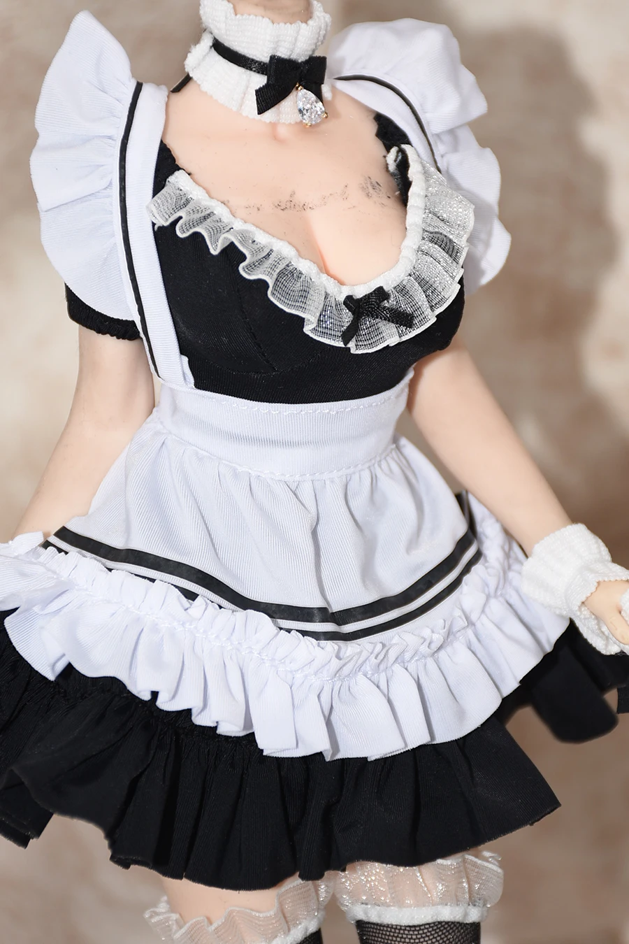 1/6 Female Cute Lolita Maid Dress Lovely Anime Girl Apron Necklace High Socks Suit Fit 12