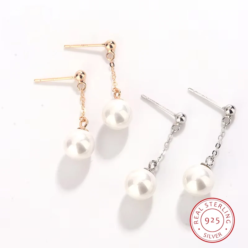 

Fashionable and Simple Authentic S925 Silver 14K Gold Pearl Pendant Tassel Ladies Temperament Versatile Earrings