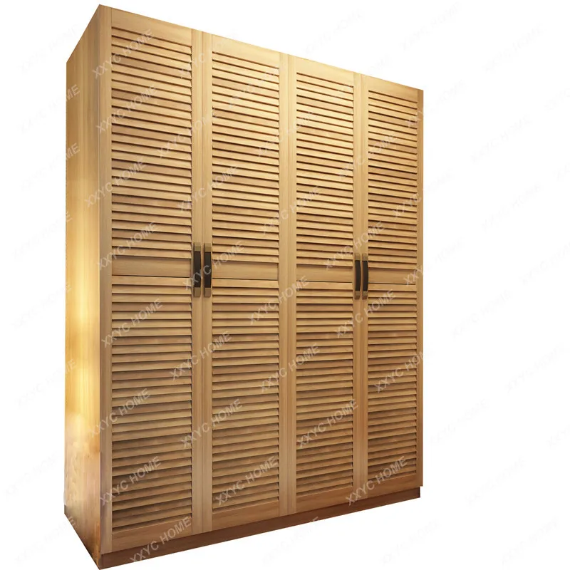 Walnut Color Component Wardrobe Cabinet Solid Wood Simple Modern Shutter Door Breathable Environmental Protection