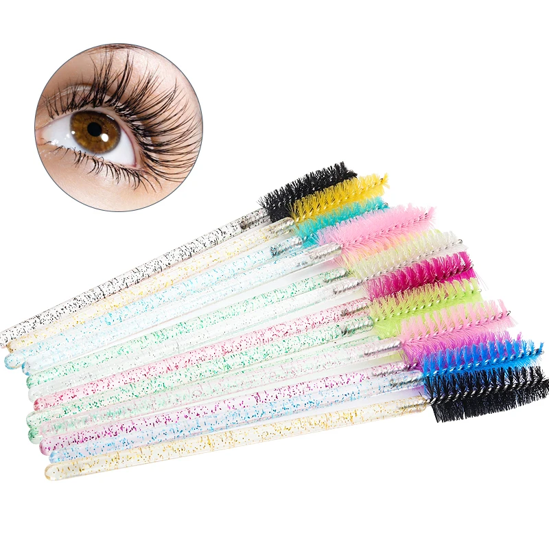 50pcs Disposable Crystal Eyelash brush Mascara Wands Applicator Eye Lash microbrush Eyelash Extension Makeup tools with Box