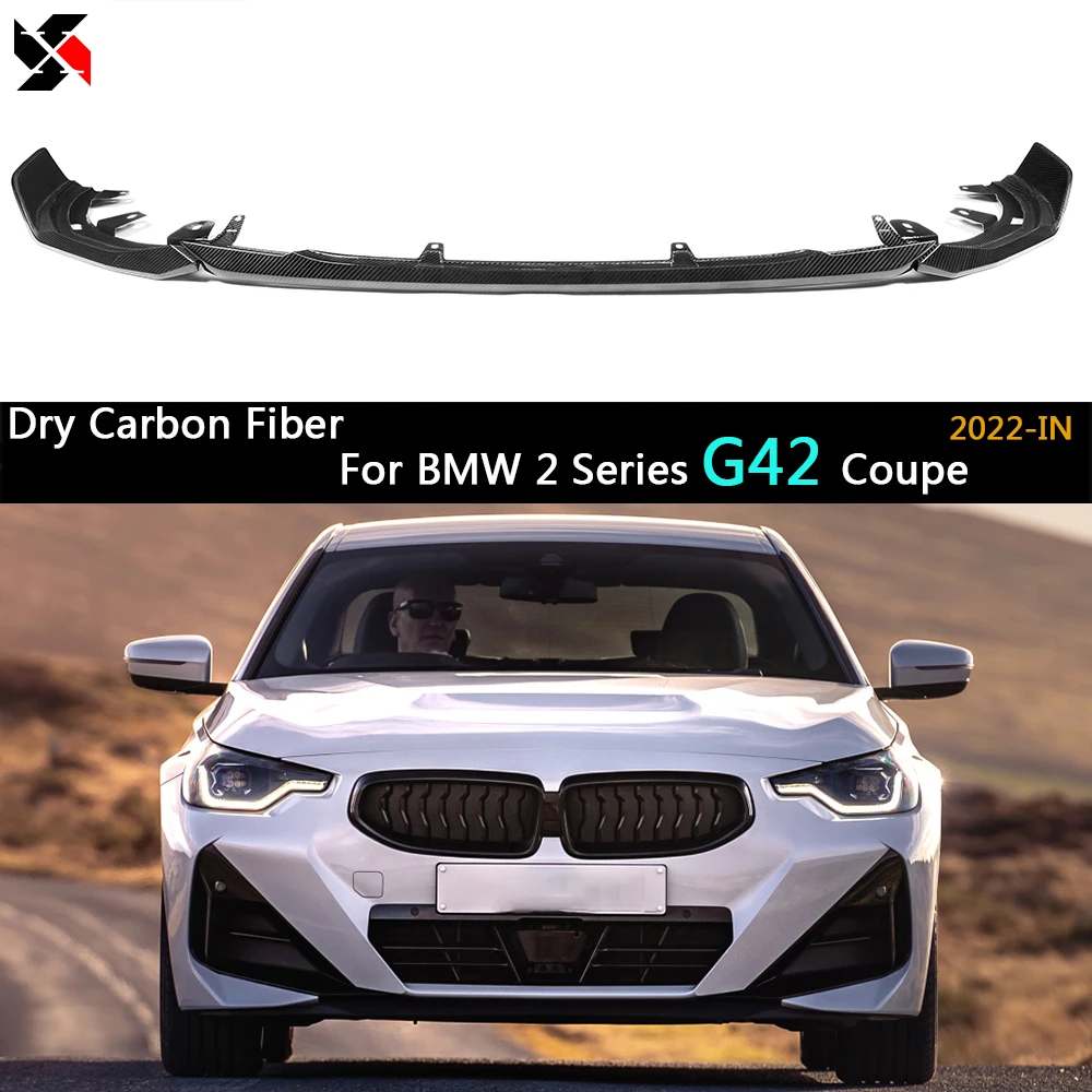 3Psc Dry Carbon Front Bumper Lip Splitters Body Kit Scratch Protector For BMW 2 Series G42 220i 220d 230i Coupe M-sport 2022-IN