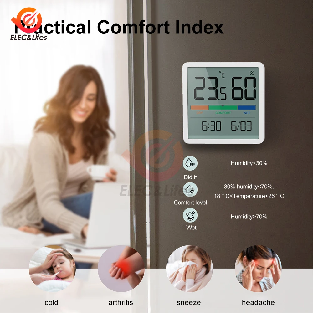 Thermohygrometer LCD Electronic Digital Temperature Humidity Meter Home Thermometer Hygrometer Indoor Outdoor Weather Station