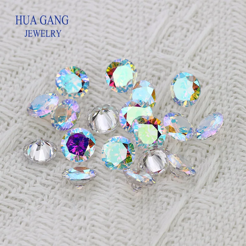 Round Shape AB Multicolor Cubic Zirconia Stone Loose Plating AB Color CZ 1mm~10mm Stones Synthetic Gems For Jewelry Making