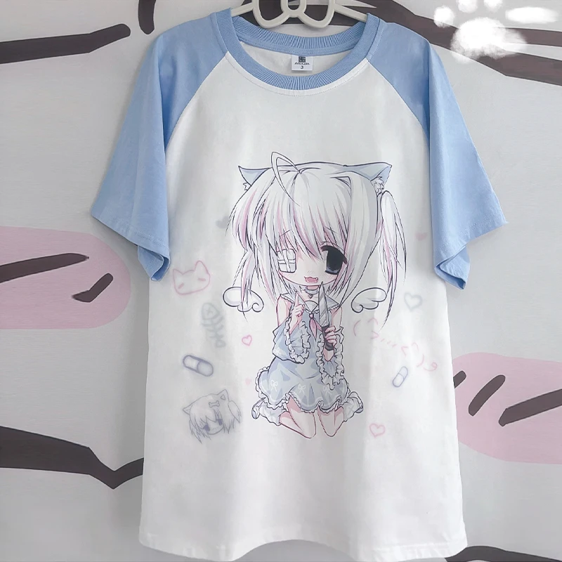 Y2k T Shirts Short Sleeve Women\'s Subculture Cartoon Print Tops Japanese New Casual Kawaii Harajuku Pulovers Summer Tees