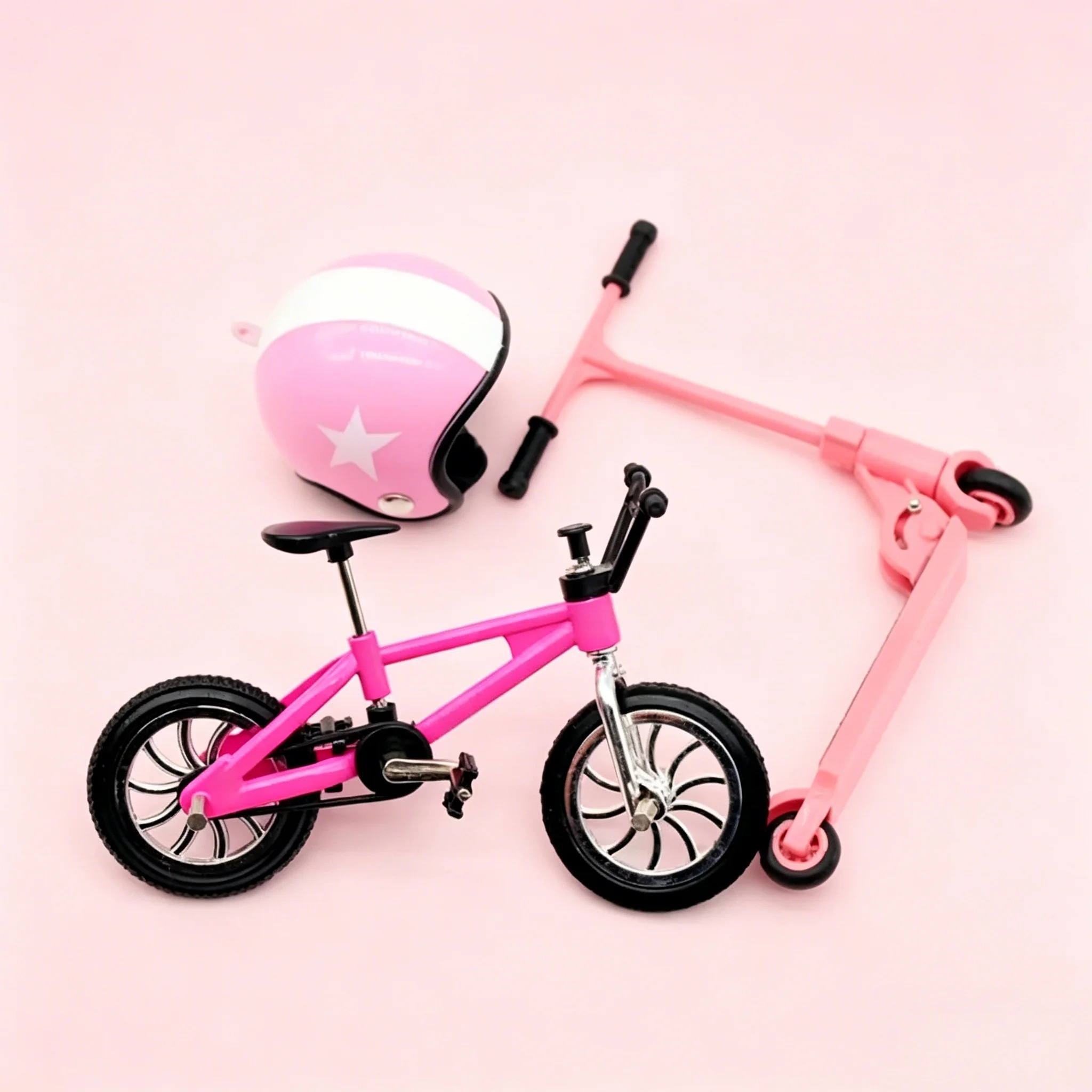 1:12 Scale Dollhouse Miniature Bicycle Scooter & Helmet Set, Realistic Doll Accessories