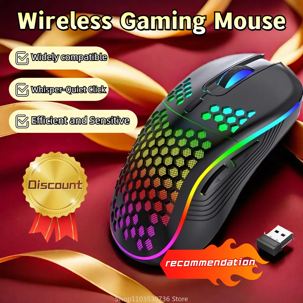 2.4G Wireless Gaming Mouse RGB Lighting Charging Mouse with Adjustable DPI Ergonomic Honeycomb Design for Desktop Laptop