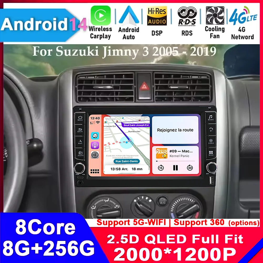 

Android 14 Carplay Auto Car Radio For Suzuki Jimny 3 2005-2016 2017 2018 2019 Multimedia Player GPS Stereo DSP WiFi+4G Head Unit
