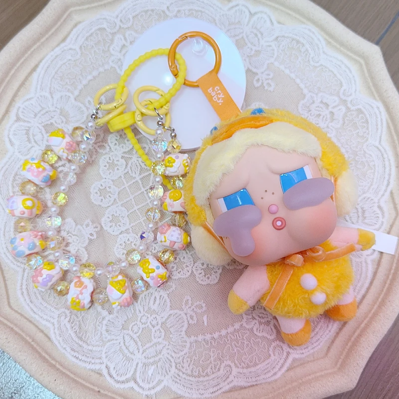 POP MART CRYBABY Crying Again Series-Vinyl Face Anime Action Figure Diy Beaded Bag Pendant Chain Cute Plush Backpack Decoration