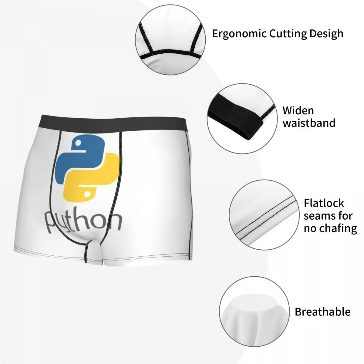 Programmer Python Symbol Boxer Shorts  Printed Computer Developer Programming Coder Underwear Panties Briefs Stretch Underpants