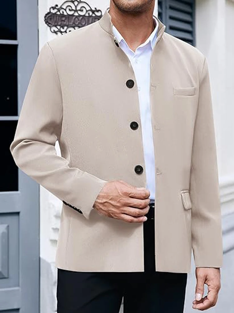 

Men's Casual Suit Blazer Jackets Stand Mandarin Collar Lightweight Lined Slim Fit Classic Formal Business Dress Sport Coats New