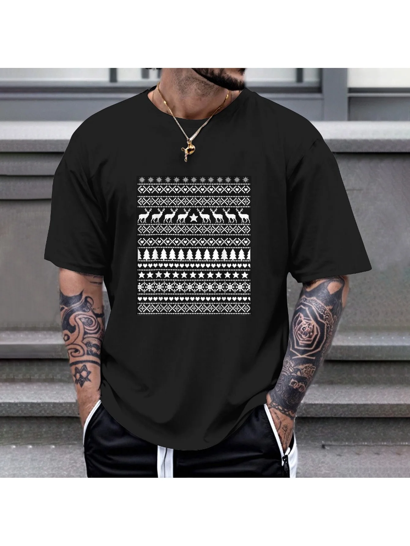 

Deer Mistletoe T-Shirt - 180gsm Cotton, S-XXXL Monochrome Holiday Tee