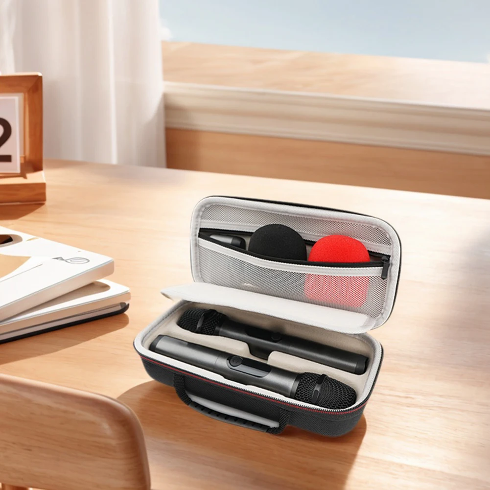 حقيبة سفر محمولة باليد بميكروفون مزدوج مع سحاب غطاء إيفا صلب حقيبة حمل محمولة باليد حقيبة حمل ميكروفون مزدوج لميكروفونين لاسلكيين